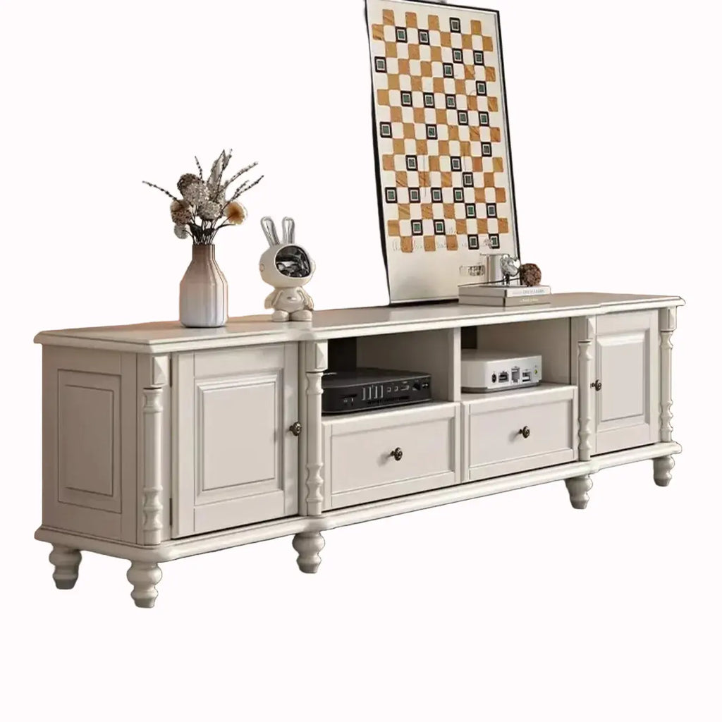 87 White Wood Open Storage TV Stand for Living Room
