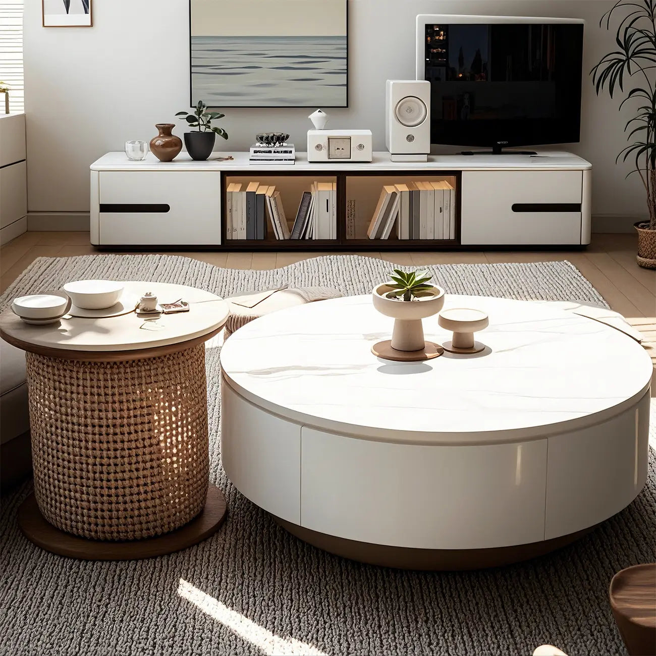 70.9 Grey Stone Multi Drawer TV Stand with Cable Management