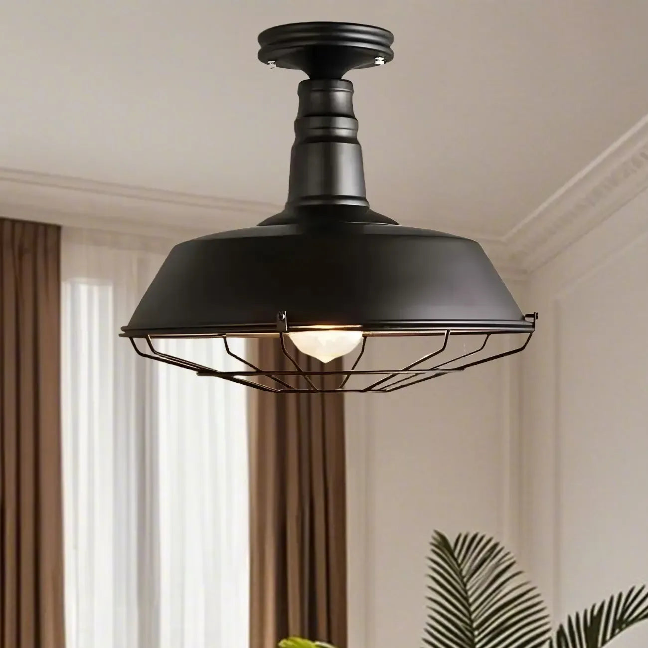 Industrial Black Metal Semi Flush Mount Ceiling Light