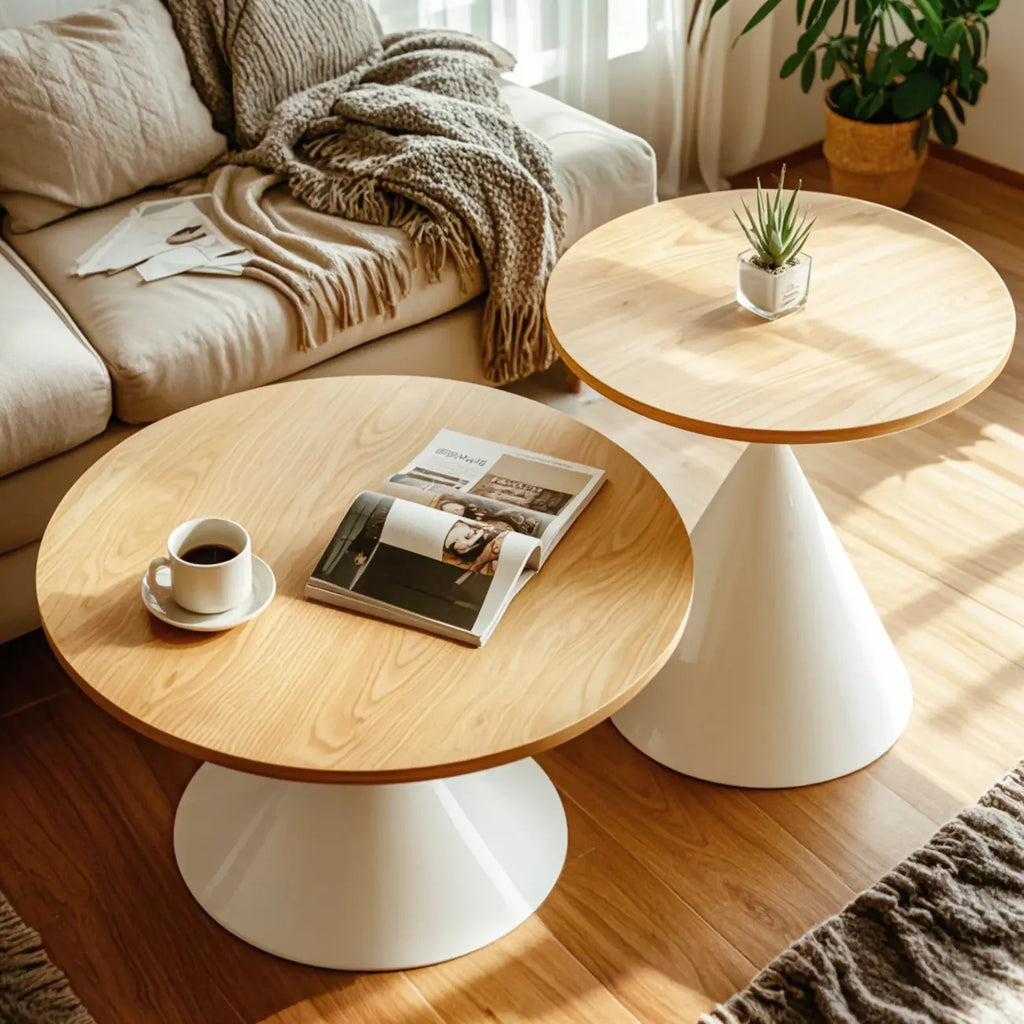 Modern Minimalist  Round Coffee Table Set with Wooden Top