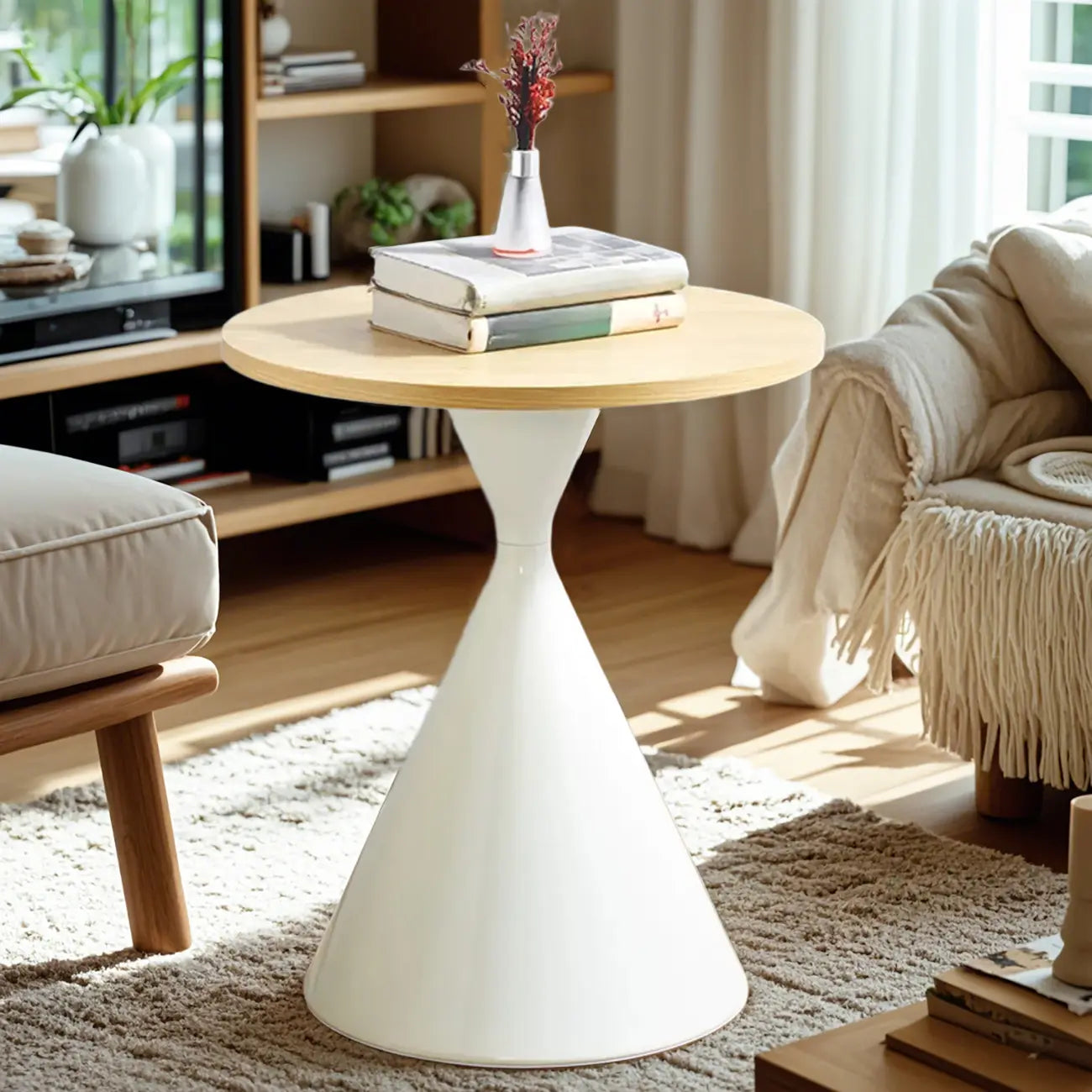 Modern Minimalist  Round Coffee Table Set with Wooden Top