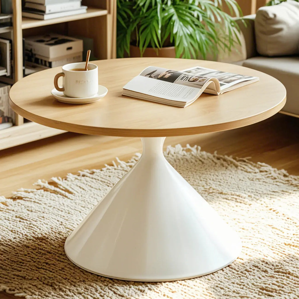 Modern Minimalist  Round Coffee Table Set with Wooden Top