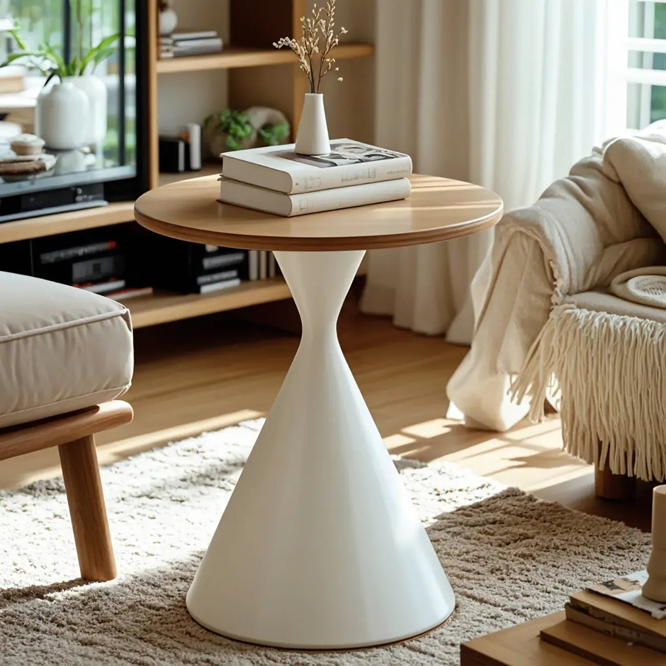 Modern Minimalist  Round Coffee Table Set with Wooden Top