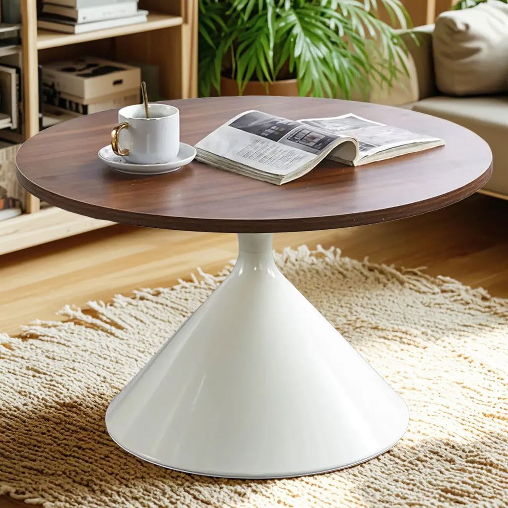 Modern Minimalist  Round Coffee Table Set with Wooden Top