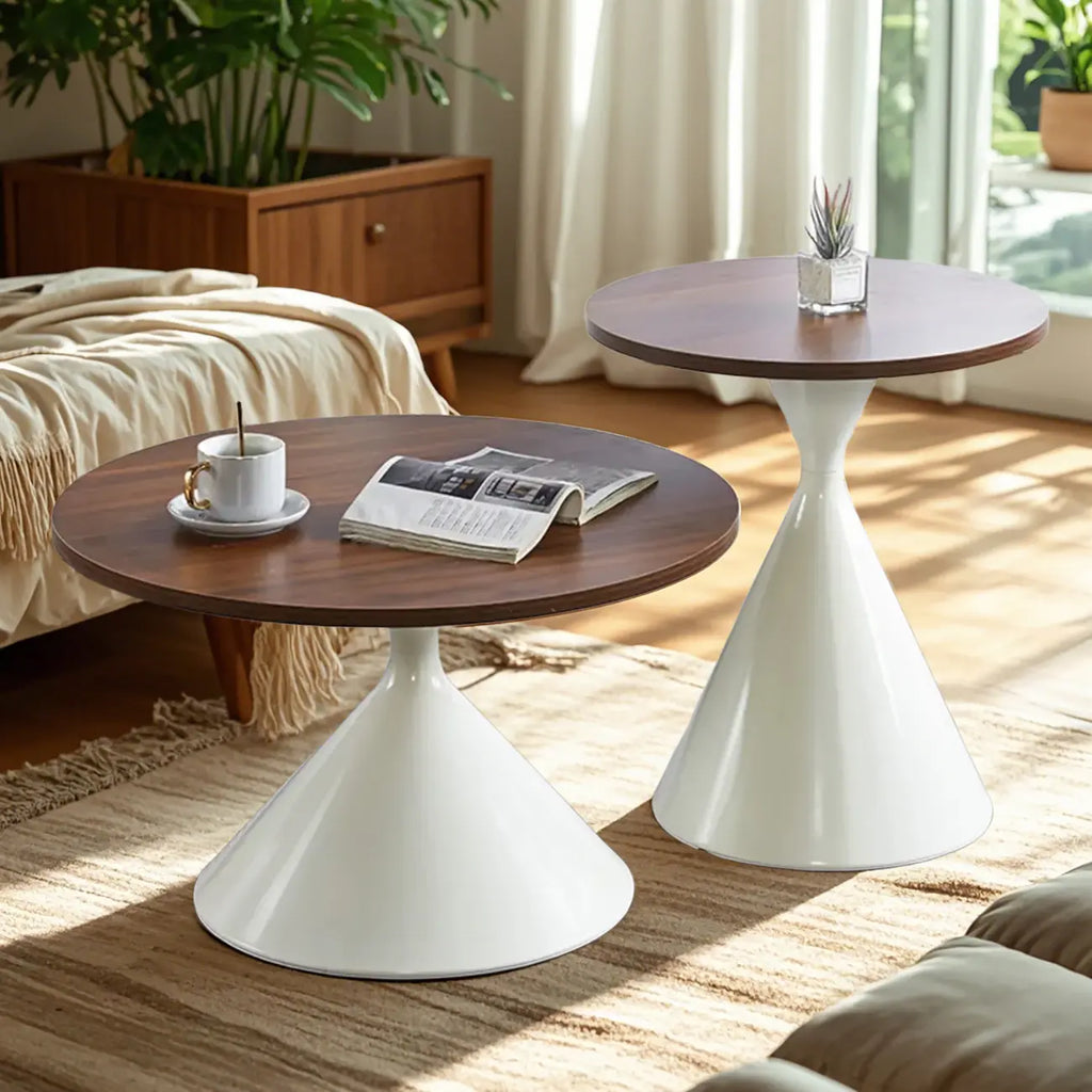 Modern Minimalist  Round Coffee Table Set with Wooden Top