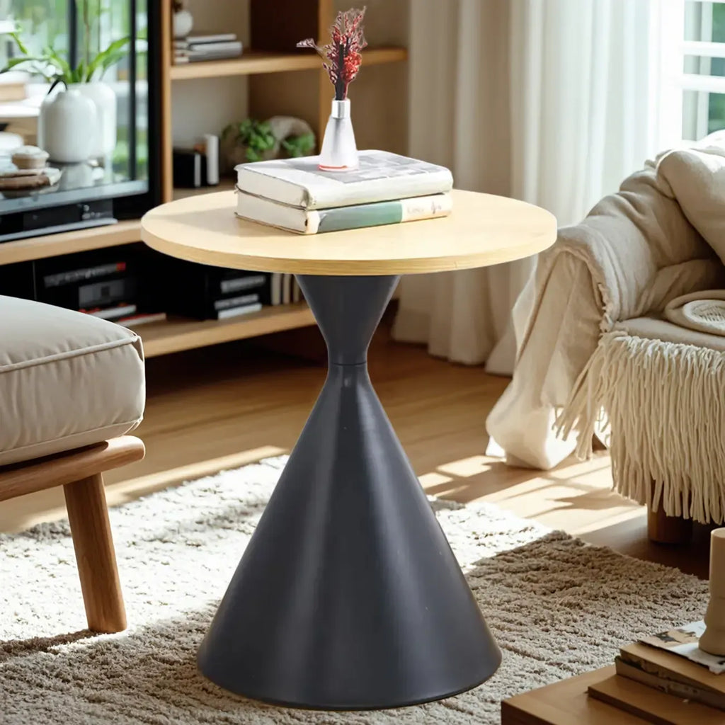 Modern Minimalist  Round Coffee Table Set with Wooden Top