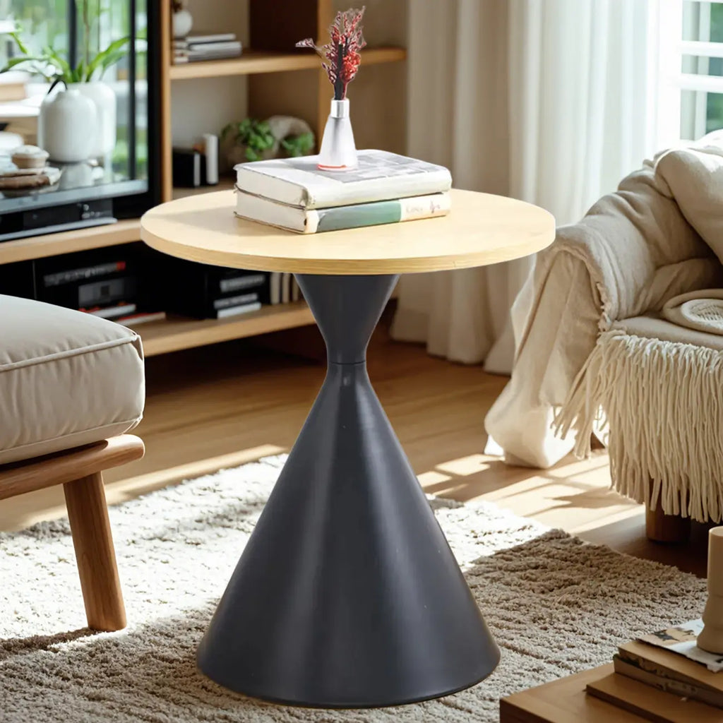 Modern Minimalist  Round Coffee Table Set with Wooden Top