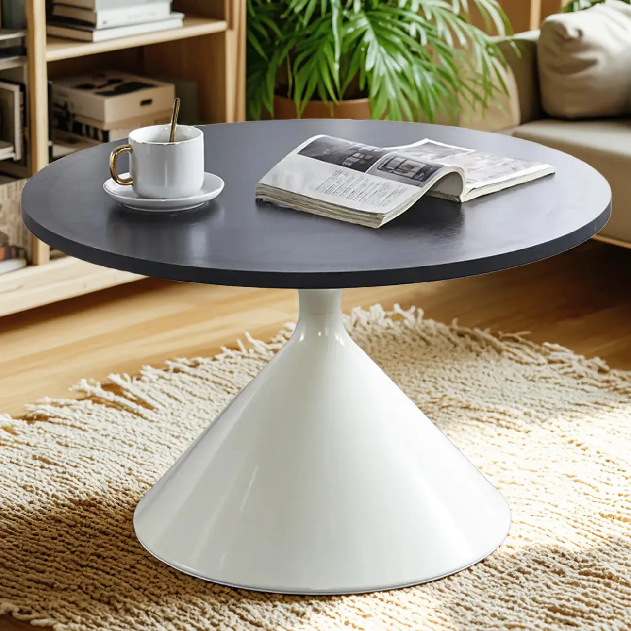 Modern Minimalist  Round Coffee Table Set with Wooden Top