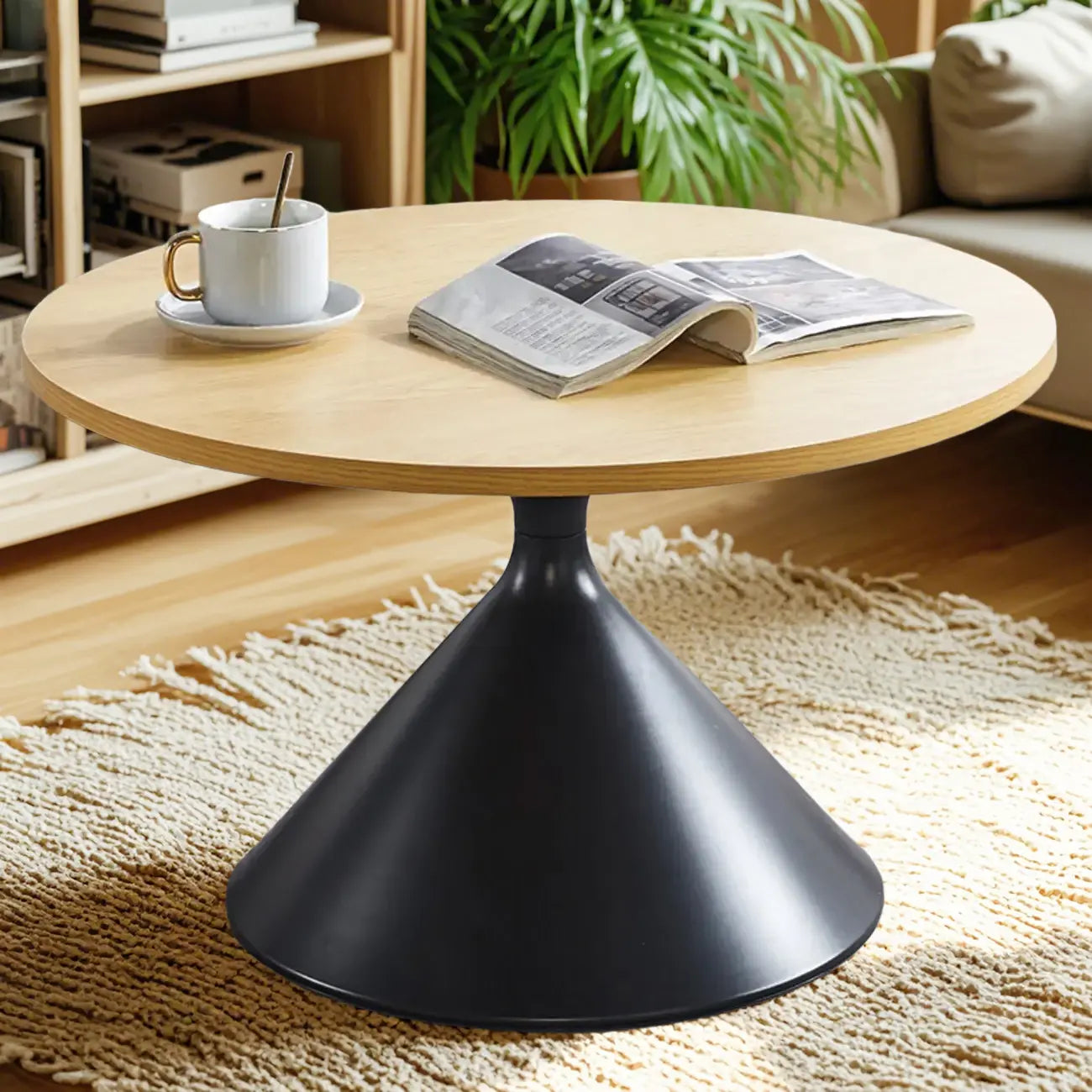 Modern Minimalist  Round Coffee Table Set with Wooden Top