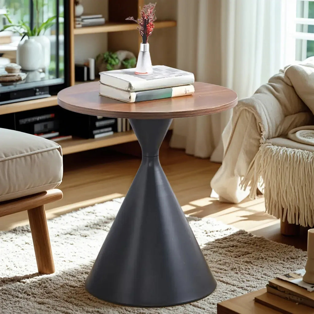 Modern Minimalist  Round Coffee Table Set with Wooden Top