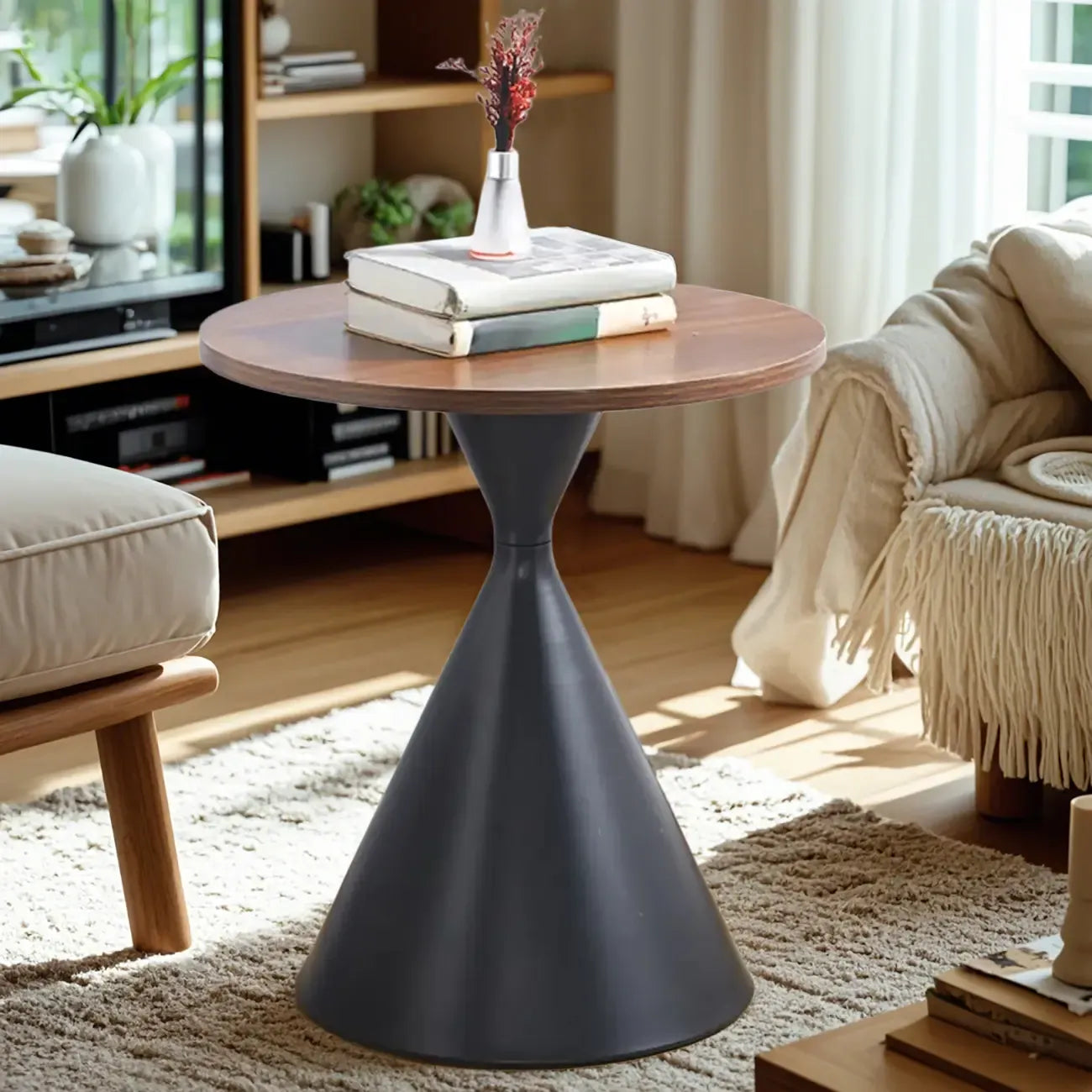 Modern Minimalist  Round Coffee Table Set with Wooden Top