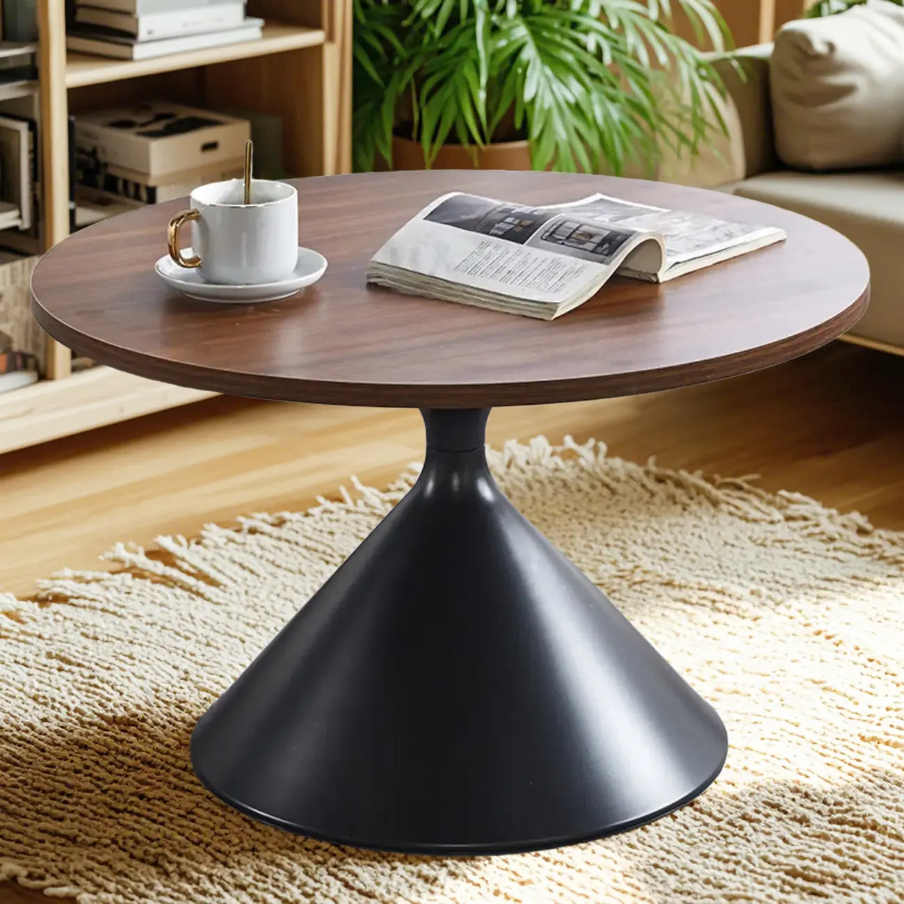 Modern Minimalist  Round Coffee Table Set with Wooden Top