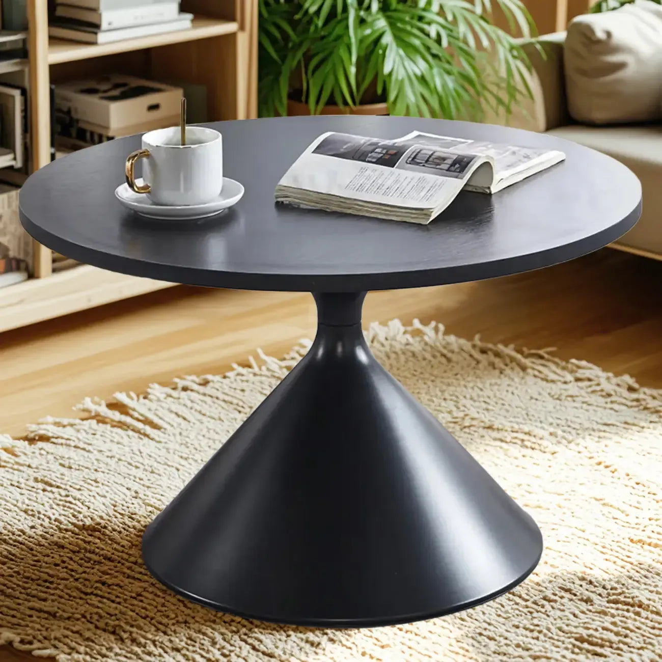 Modern Minimalist  Round Coffee Table Set with Wooden Top