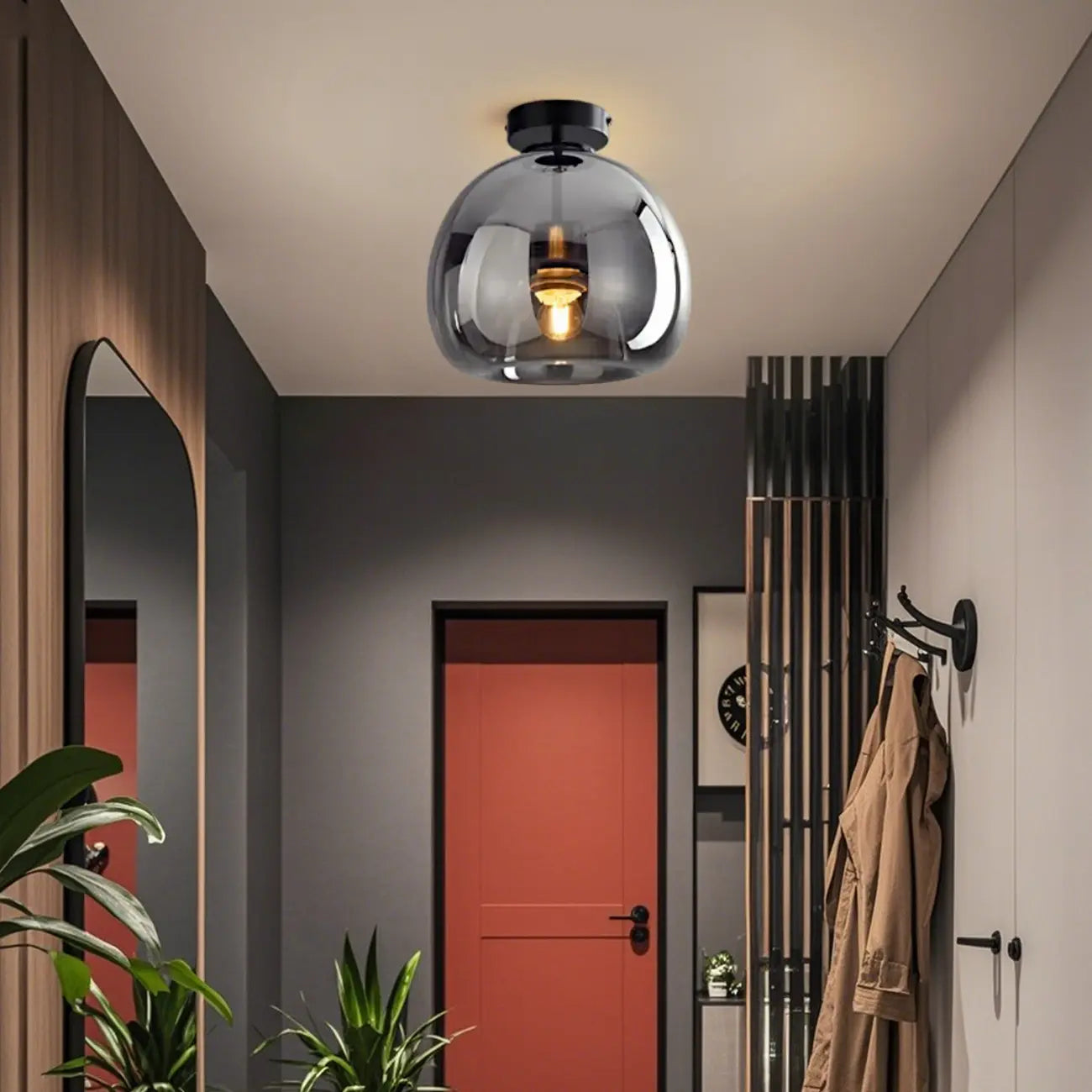Modern Mini Clear Smoke Glass Dome Semi Flush Ceiling Light
