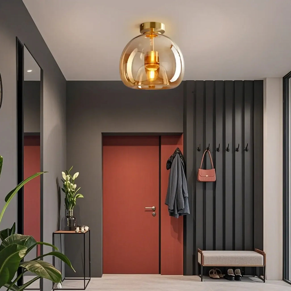 Modern Mini Clear Smoke Glass Dome Semi Flush Ceiling Light