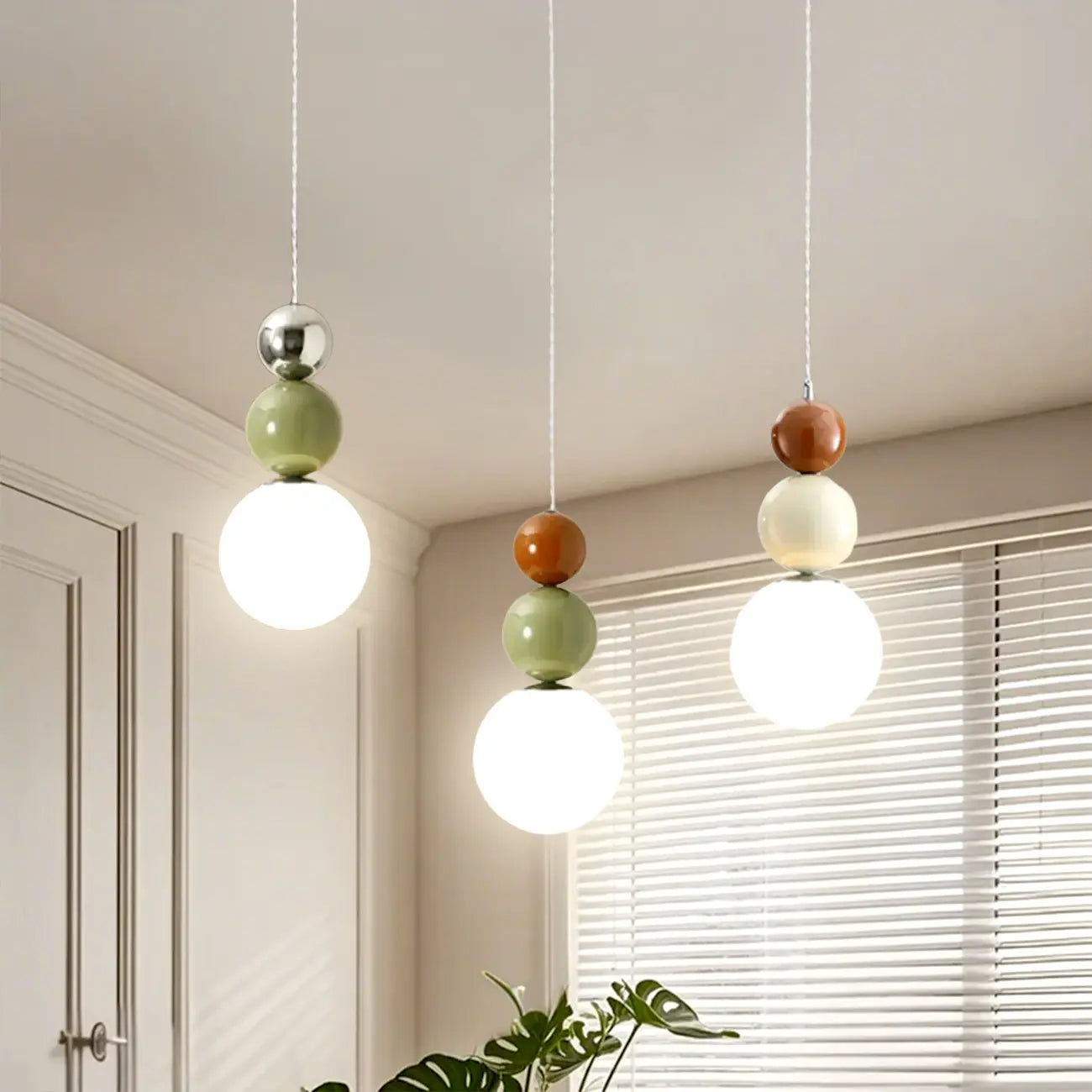 Nordic 3 Globe Pendant Light with White Glass Shade for Bedroom