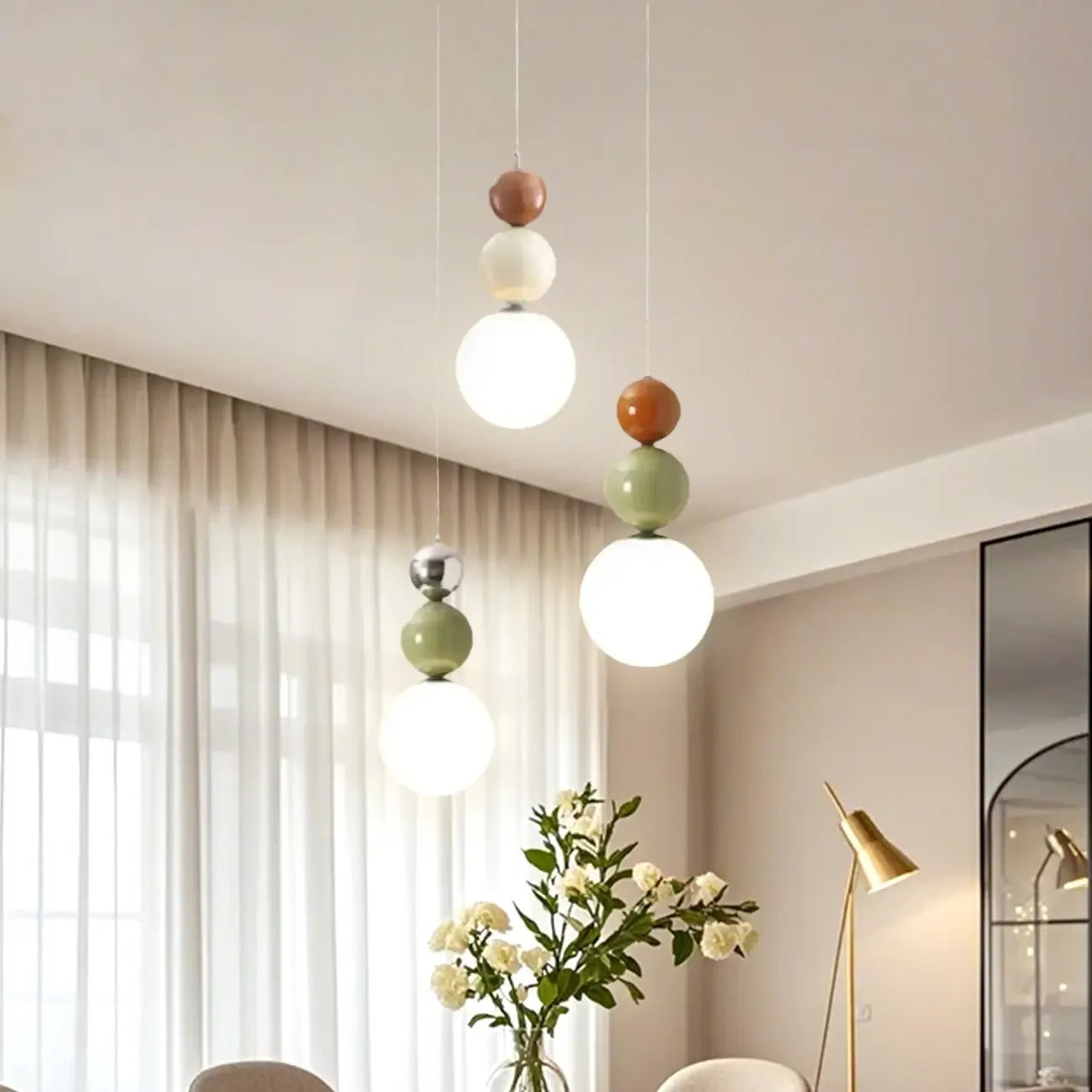 Nordic 3 Globe Pendant Light with White Glass Shade for Bedroom