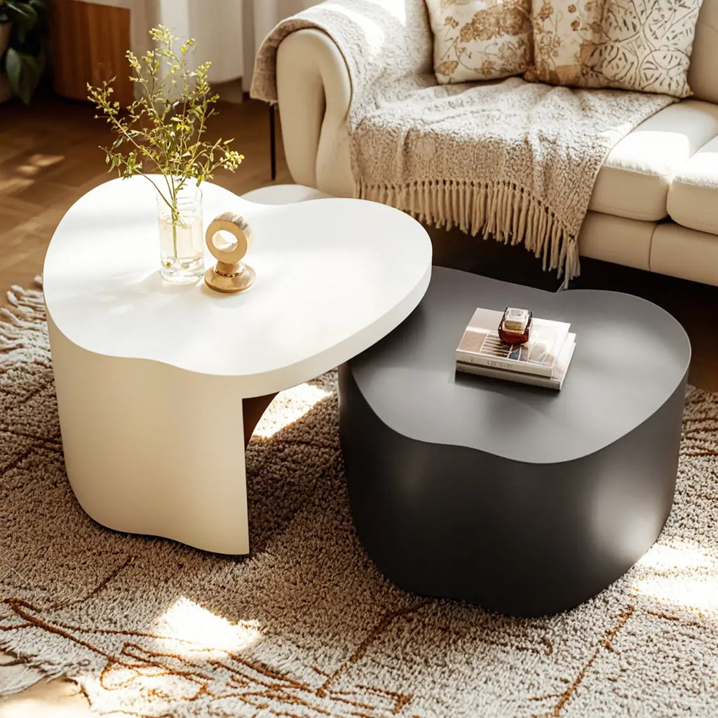 Modern Wood Apple Shape Abstract Nesting Coffee Table