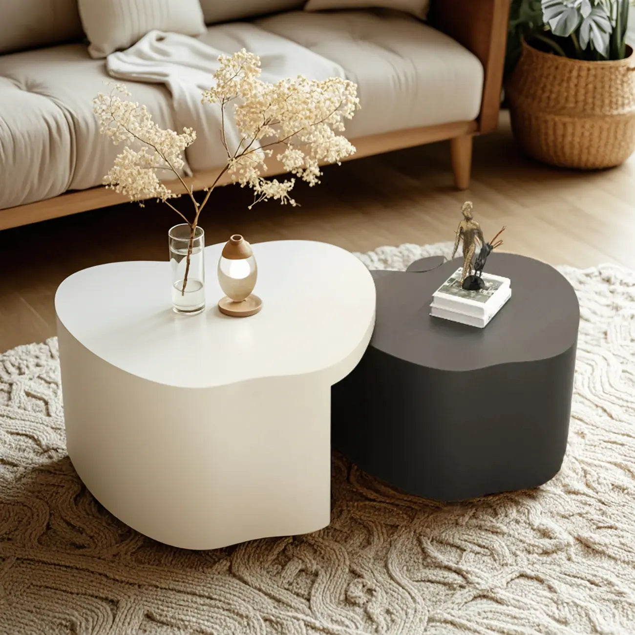 Modern Wood Apple Shape Abstract Nesting Coffee Table