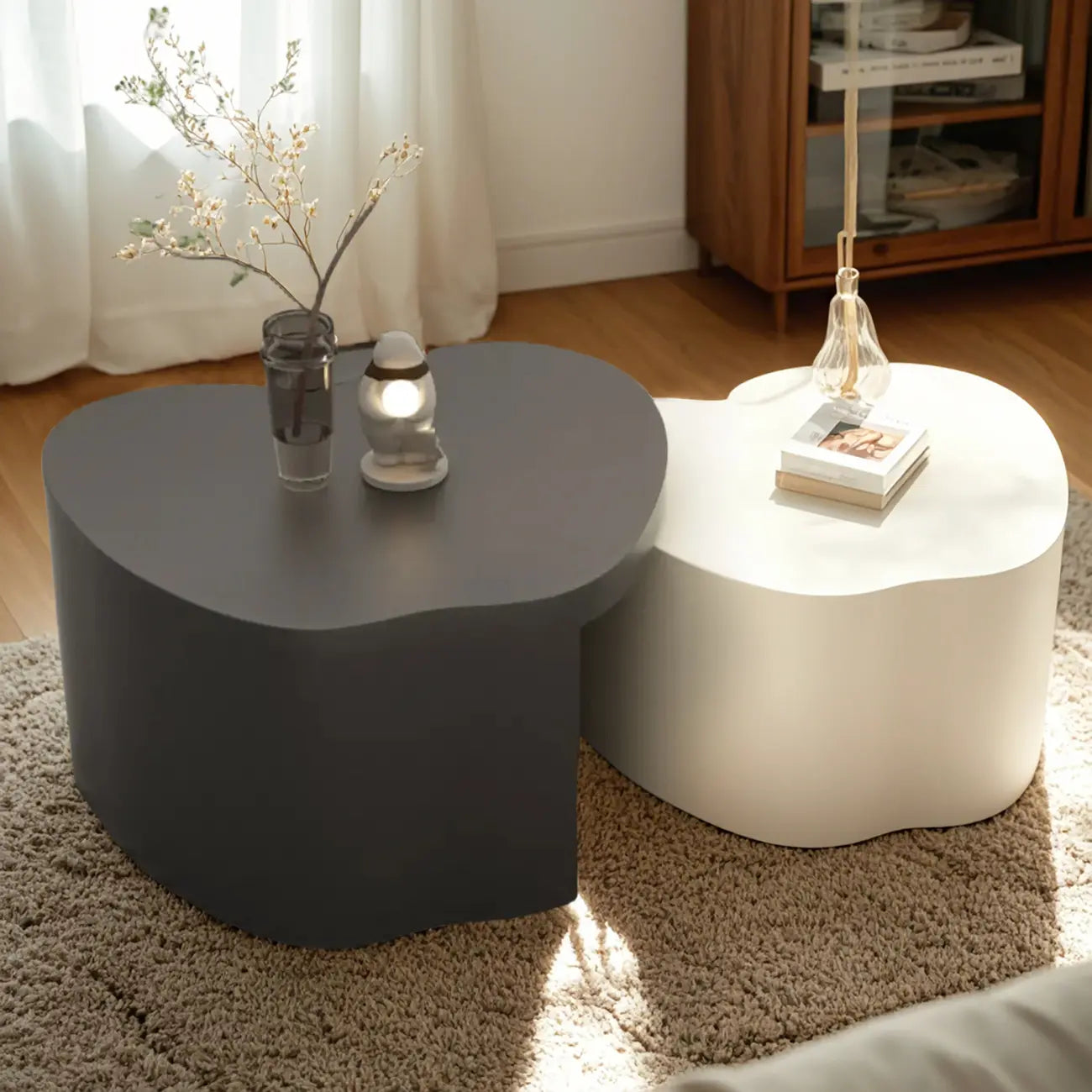 Modern Wood Apple Shape Abstract Nesting Coffee Table