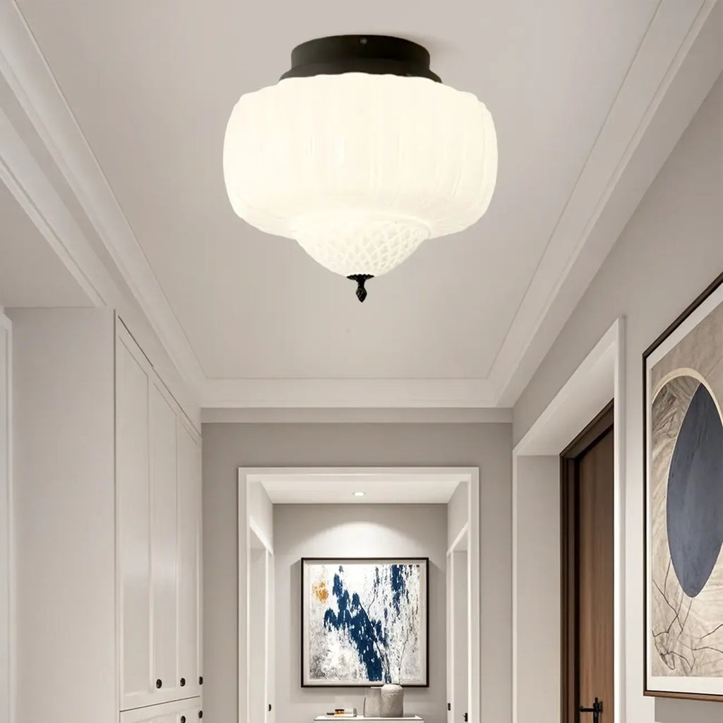 Mini Modern Round Drum Glass Semi Flush Ceiling Light