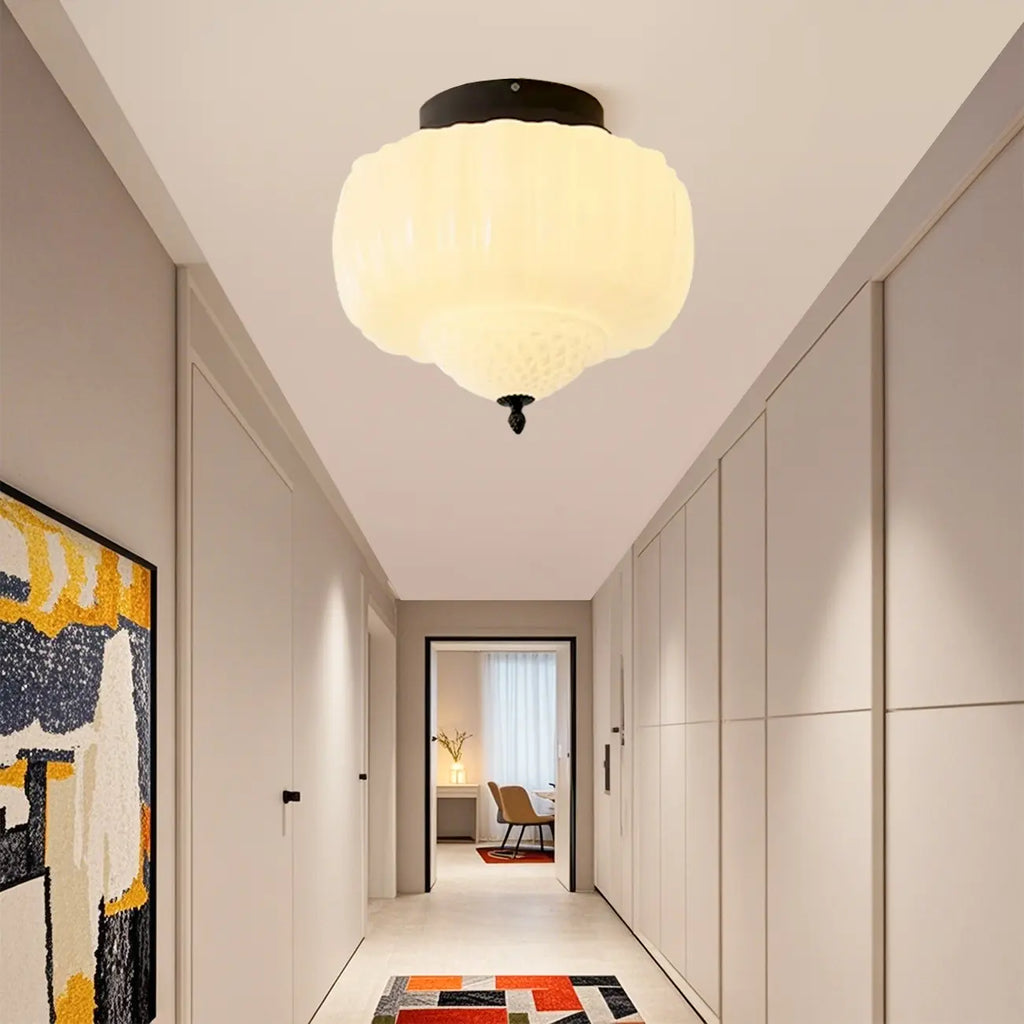 Mini Modern Round Drum Glass Semi Flush Ceiling Light