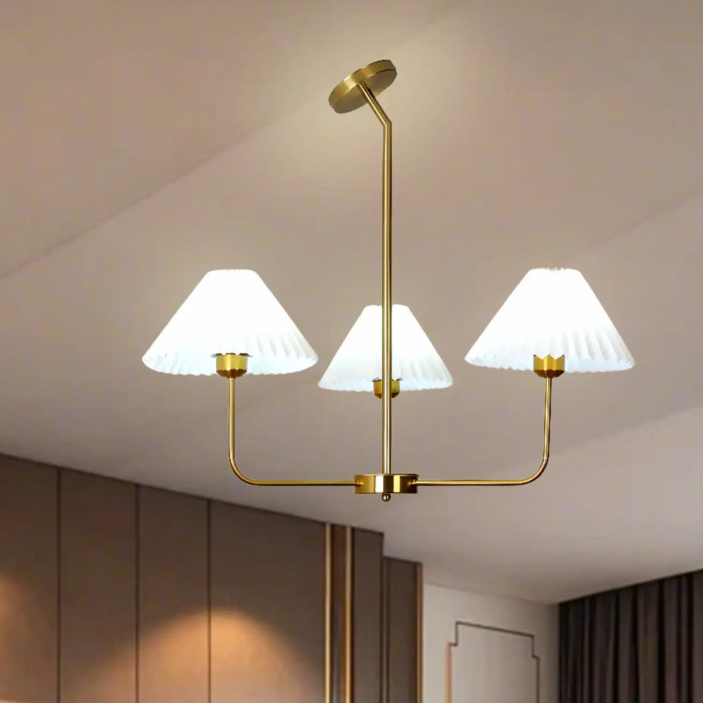Modern Gold Chandelier with Pleated Shades for Living Room