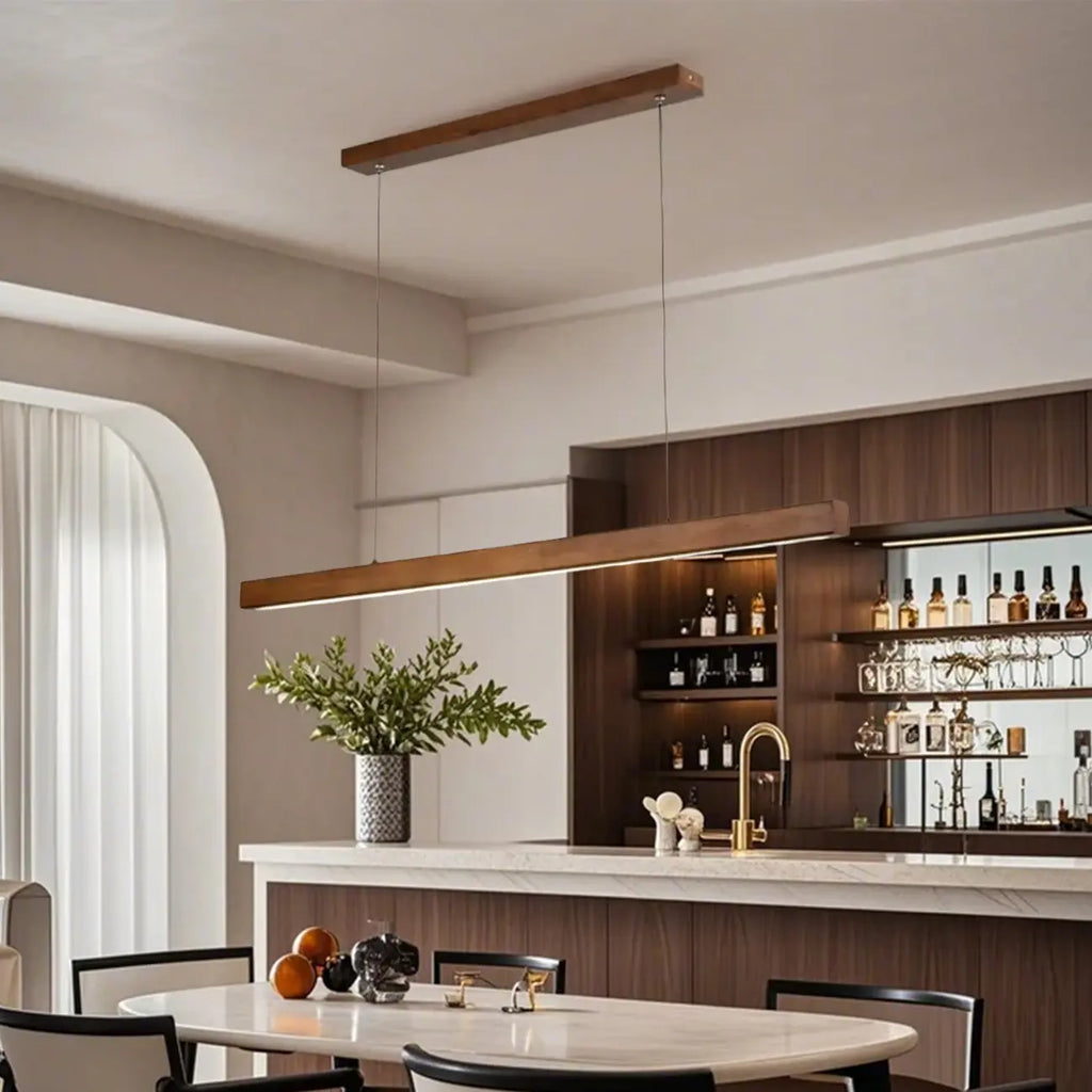 Walnut Wood Rustic Island Light in Rectangular Shape