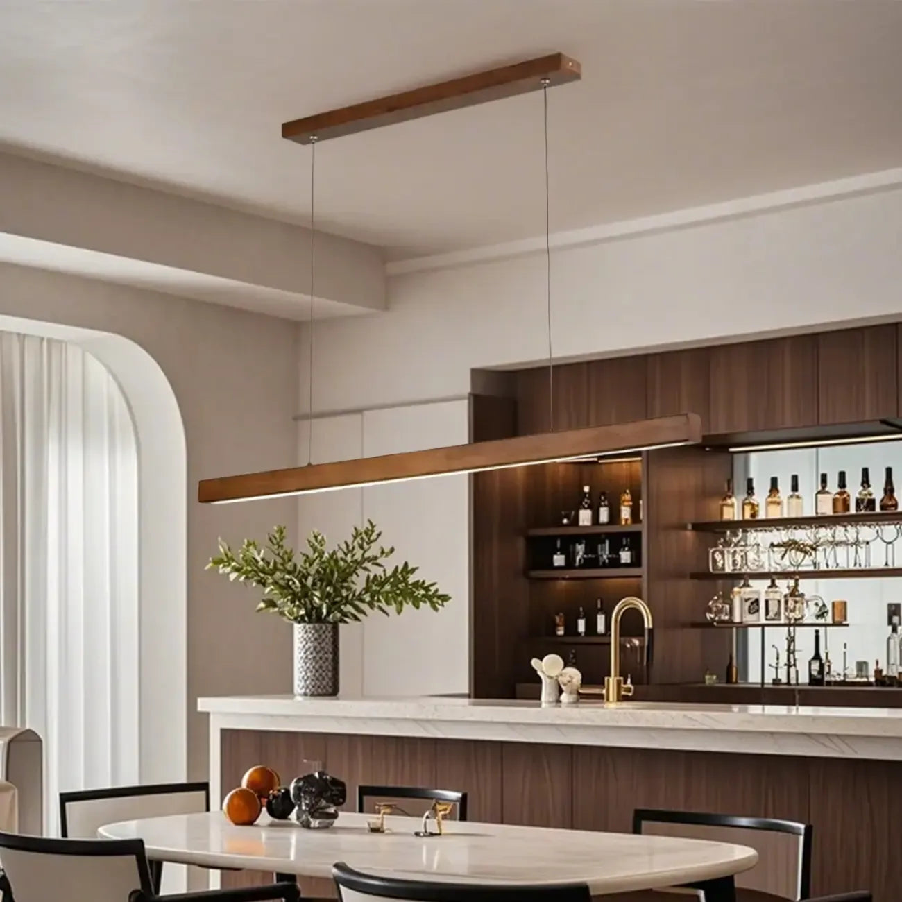 Walnut Wood Rustic Island Light in Rectangular Shape