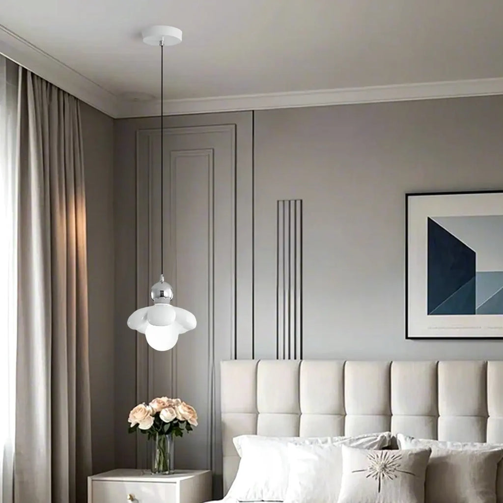 Cozy Pink LED Ball Pendant Light with Floral Clay Design for Bedside