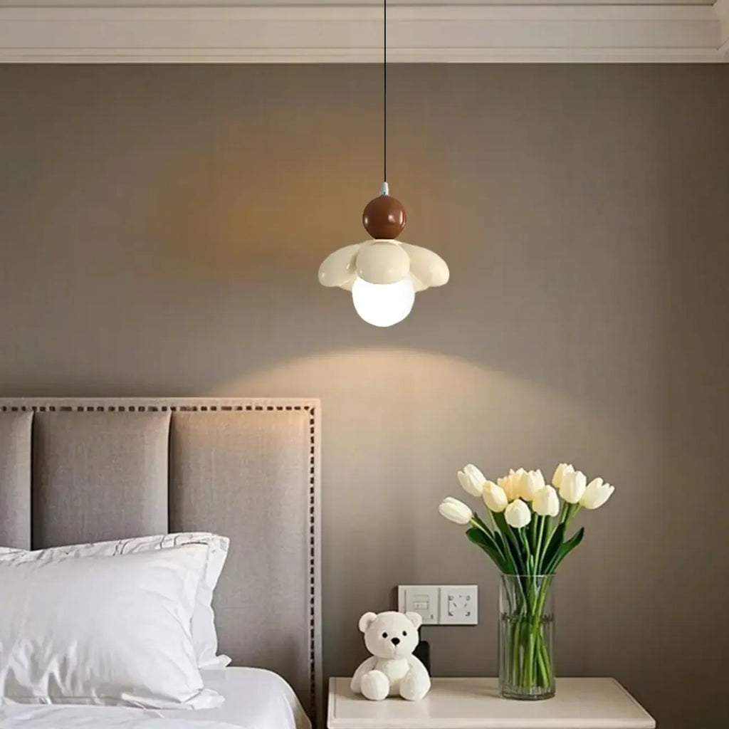 Cozy Pink LED Ball Pendant Light with Floral Clay Design for Bedside