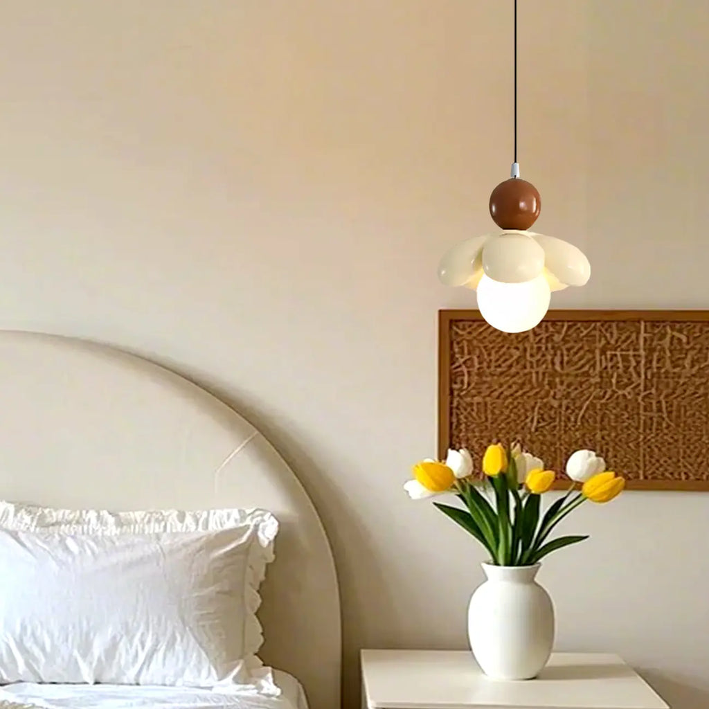 Cozy Pink LED Ball Pendant Light with Floral Clay Design for Bedside