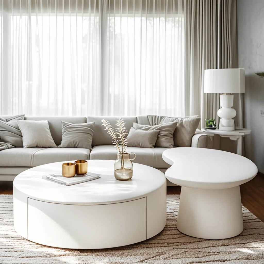 Modern White Round Wooden Coffee Table with Storage