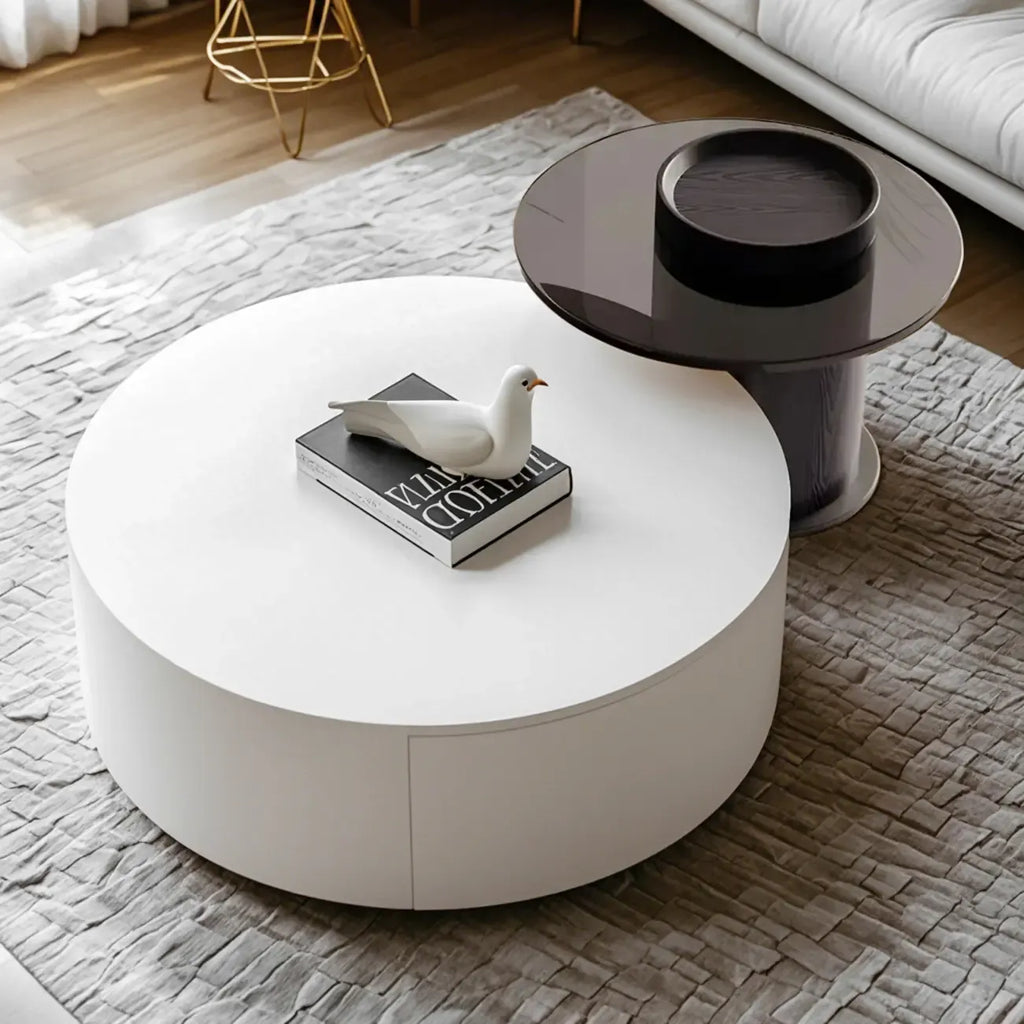 Modern White Round Wooden Coffee Table with Storage