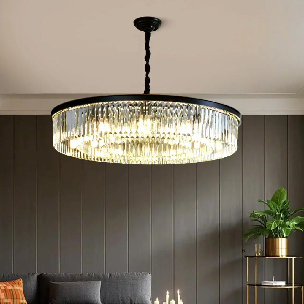 Adjustable Black Round Modern Crystal Chandelier
