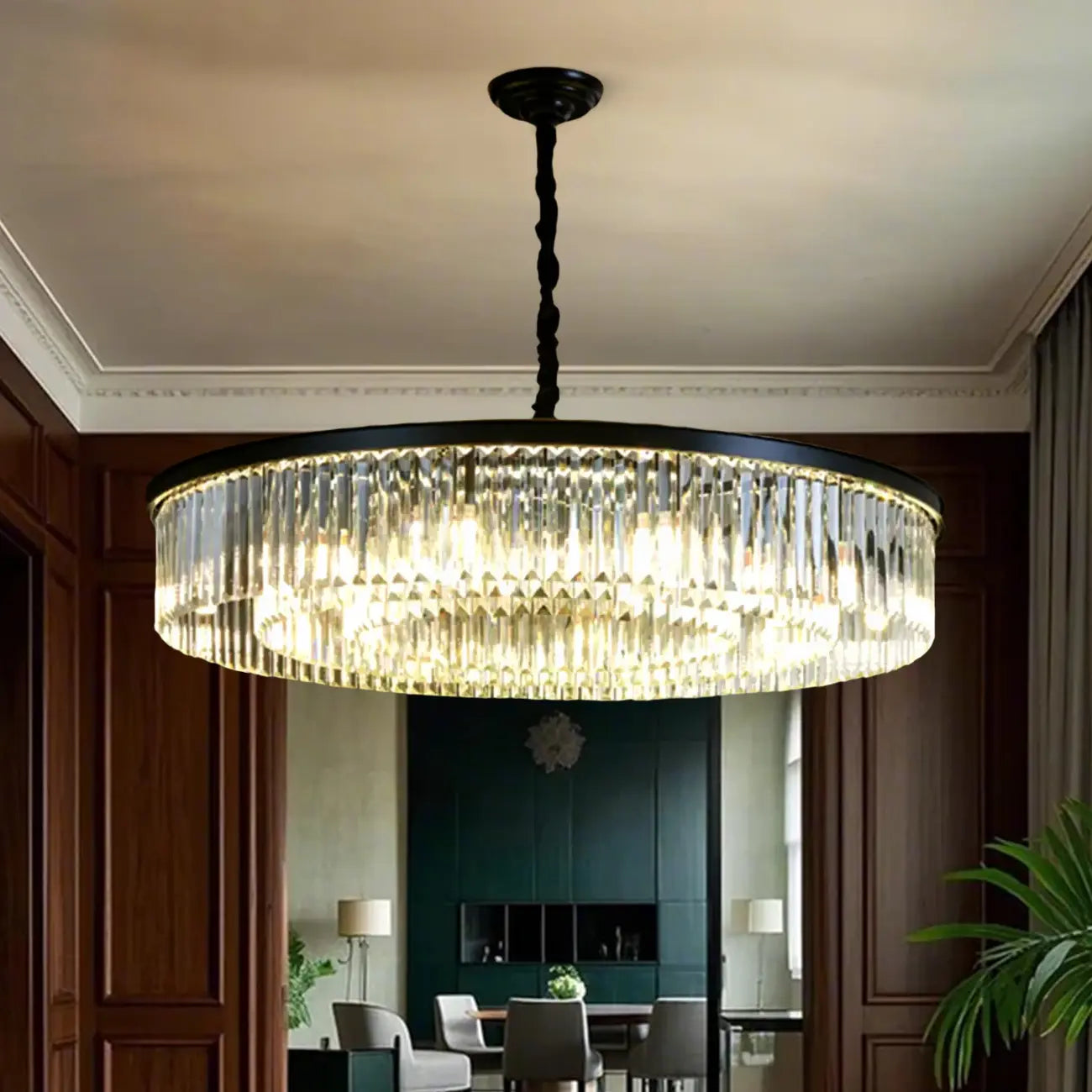 Adjustable Black Round Modern Crystal Chandelier