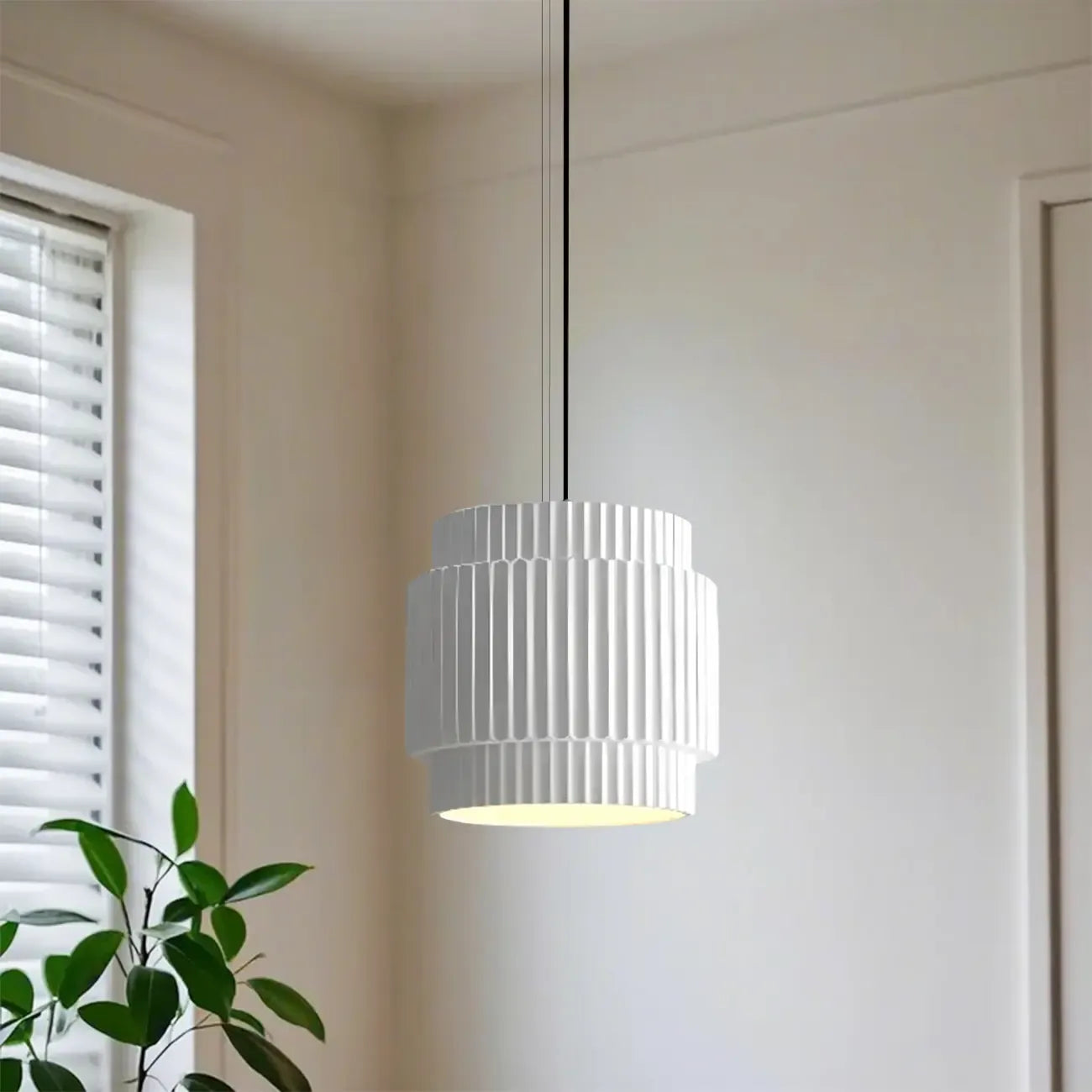Modern White Stripe Cylinder Resin Pendant Light for Living Room