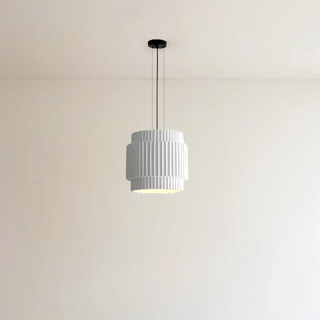 Modern White Stripe Cylinder Resin Pendant Light for Living Room