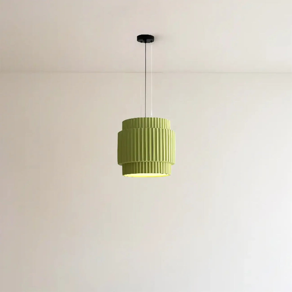 Modern White Stripe Cylinder Resin Pendant Light for Living Room