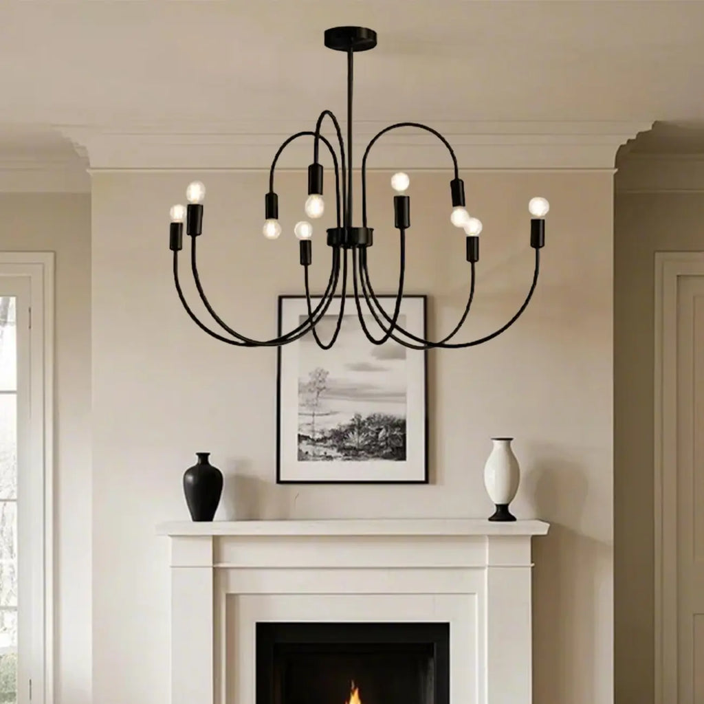 2 Tiers Industrial Black Iron Chandelier for Modern Interiors