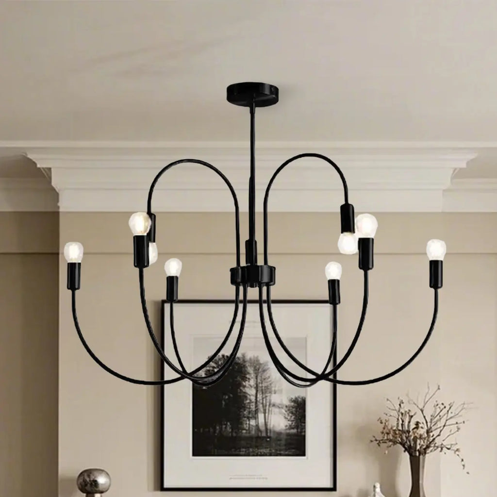 2 Tiers Industrial Black Iron Chandelier for Modern Interiors