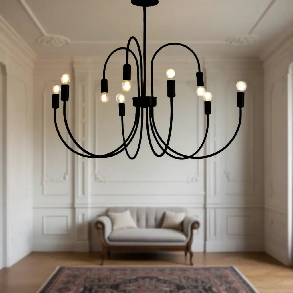 2 Tiers Industrial Black Iron Chandelier for Modern Interiors