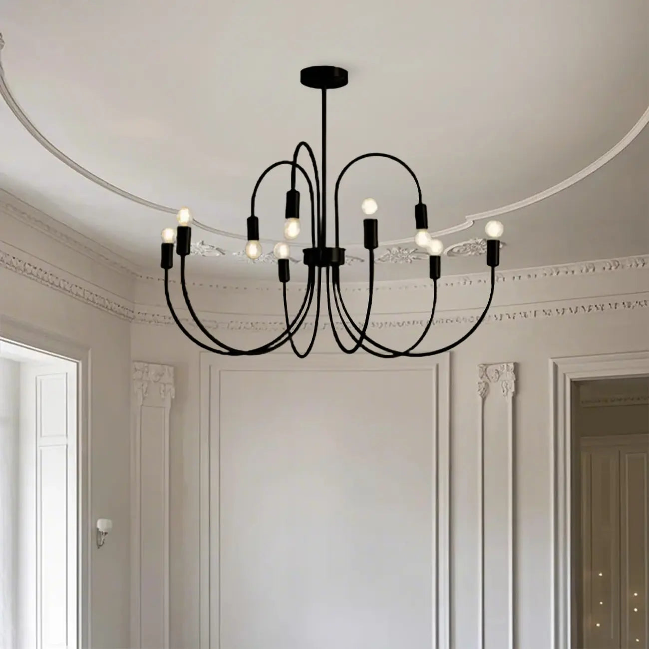 2 Tiers Industrial Black Iron Chandelier for Modern Interiors