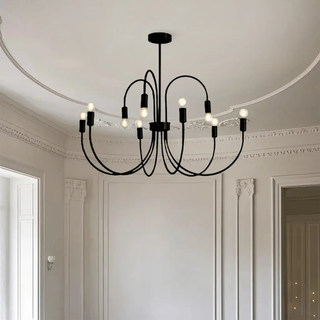 2 Tiers Industrial Black Iron Chandelier for Modern Interiors