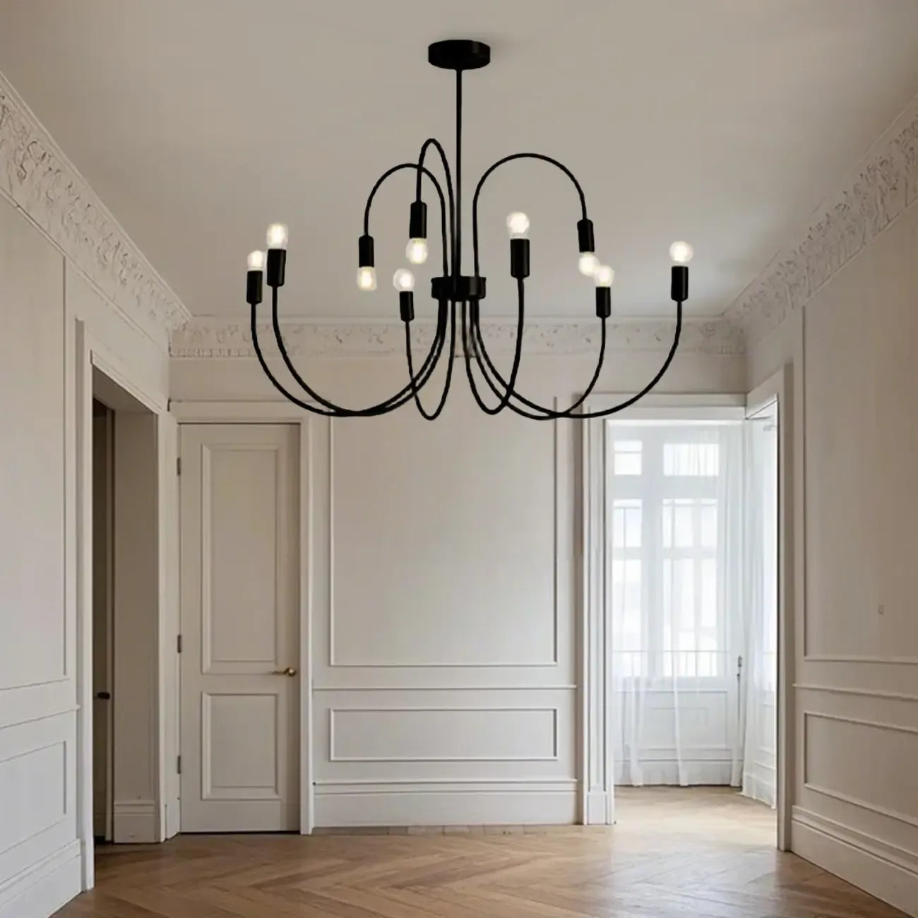 2 Tiers Industrial Black Iron Chandelier for Modern Interiors