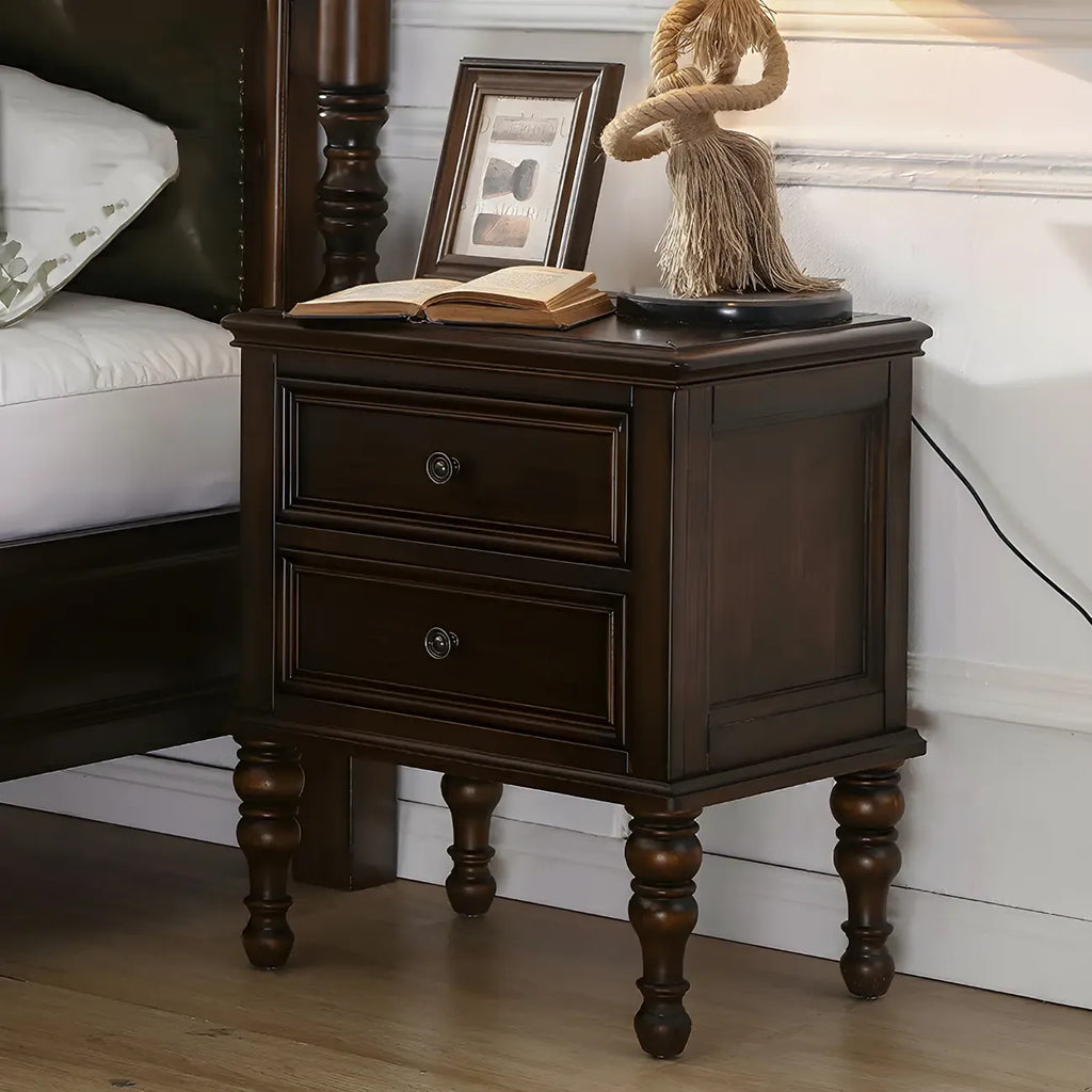 Classic Brown Espresso Wood 2-Drawer Standard Nightstand