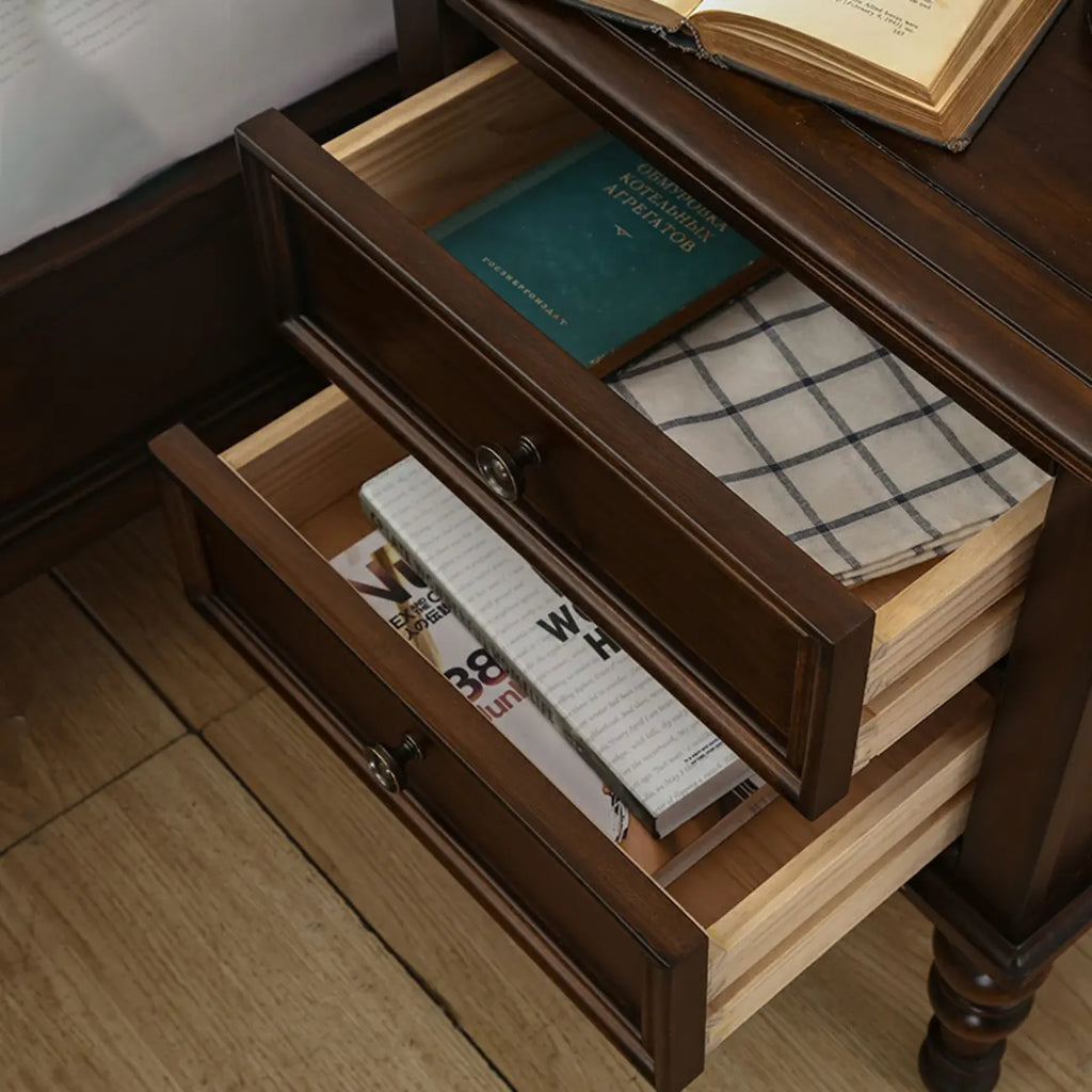 Classic Brown Espresso Wood 2-Drawer Standard Nightstand