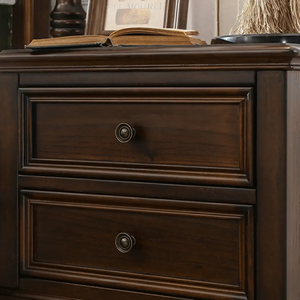 Classic Brown Espresso Wood 2-Drawer Standard Nightstand