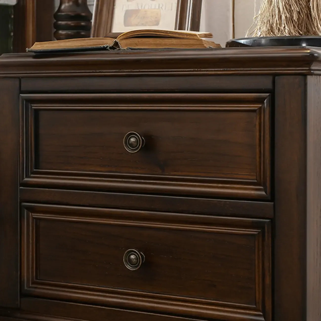 Classic Brown Espresso Wood 2-Drawer Standard Nightstand