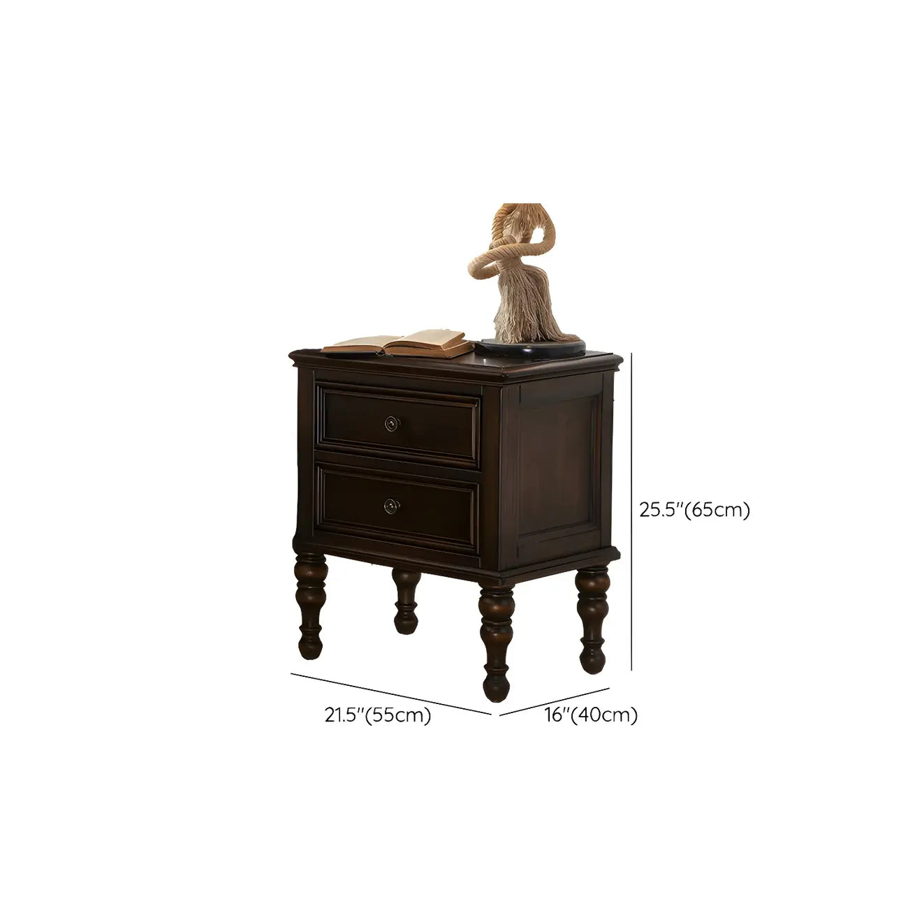 Classic Brown Espresso Wood 2-Drawer Standard Nightstand